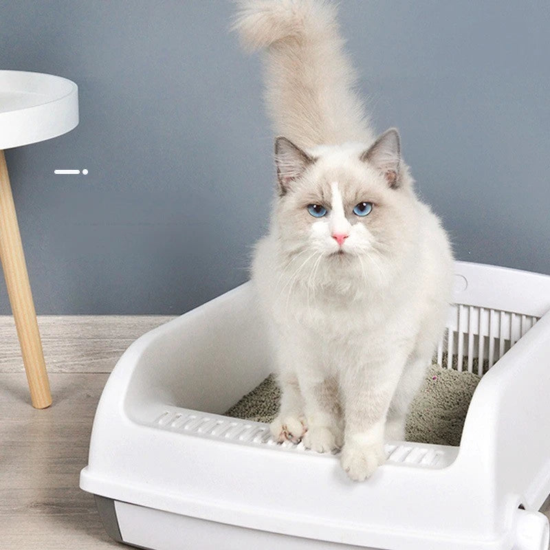 Semi-enclosed Large Cat Litter Box Easy To Clean Toilet Drawer Type Cat Bedpans with High Wall Non-Stick Leak Proof Cat Bedpans