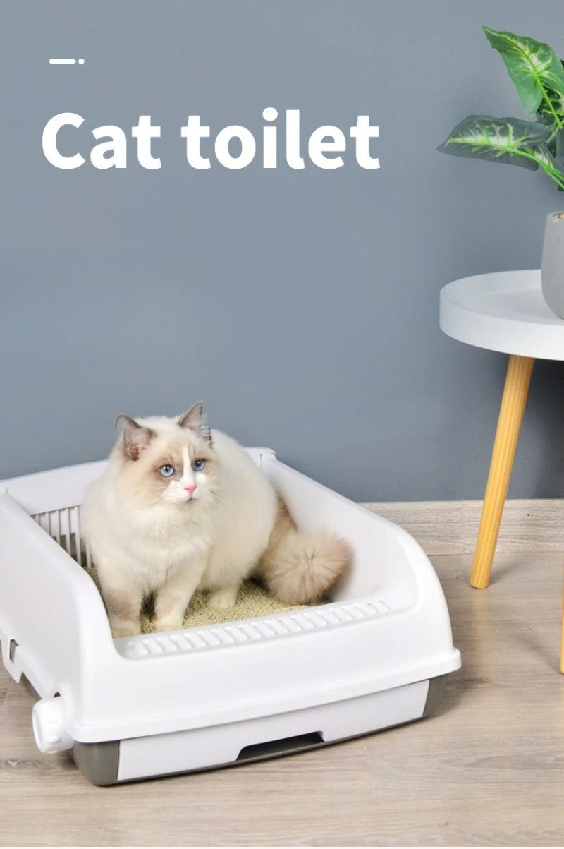 Semi-enclosed Large Cat Litter Box Easy To Clean Toilet Drawer Type Cat Bedpans with High Wall Non-Stick Leak Proof Cat Bedpans