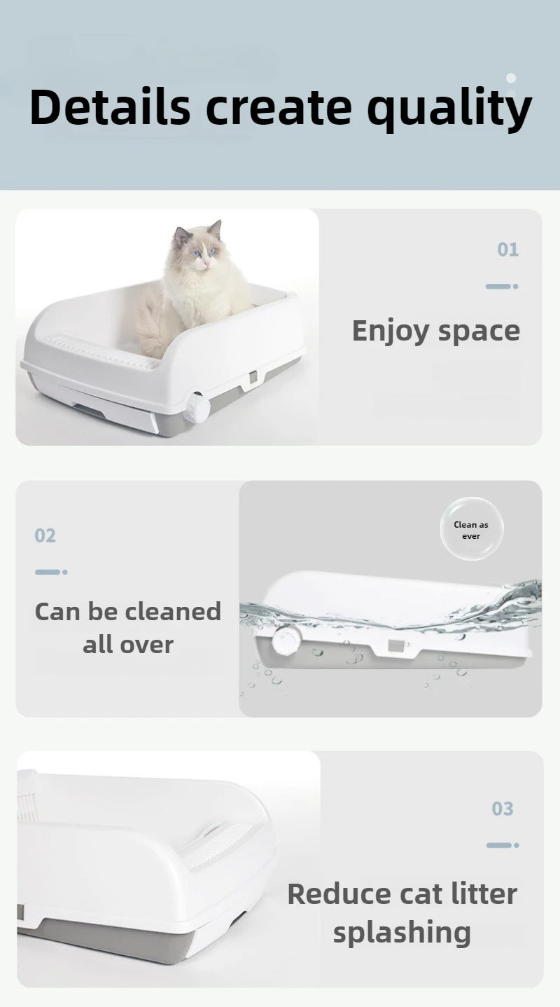 Semi-enclosed Large Cat Litter Box Easy To Clean Toilet Drawer Type Cat Bedpans with High Wall Non-Stick Leak Proof Cat Bedpans