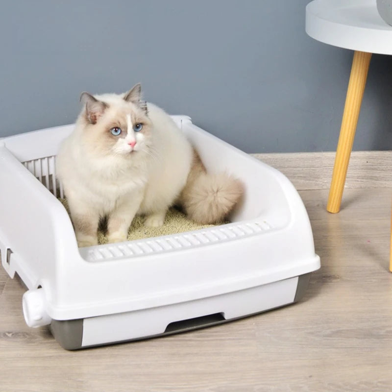 Semi-enclosed Large Cat Litter Box Easy To Clean Toilet Drawer Type Cat Bedpans with High Wall Non-Stick Leak Proof Cat Bedpans