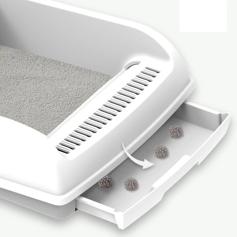 Semi-enclosed Large Cat Litter Box Easy To Clean Toilet Drawer Type Cat Bedpans with High Wall Non-Stick Leak Proof Cat Bedpans