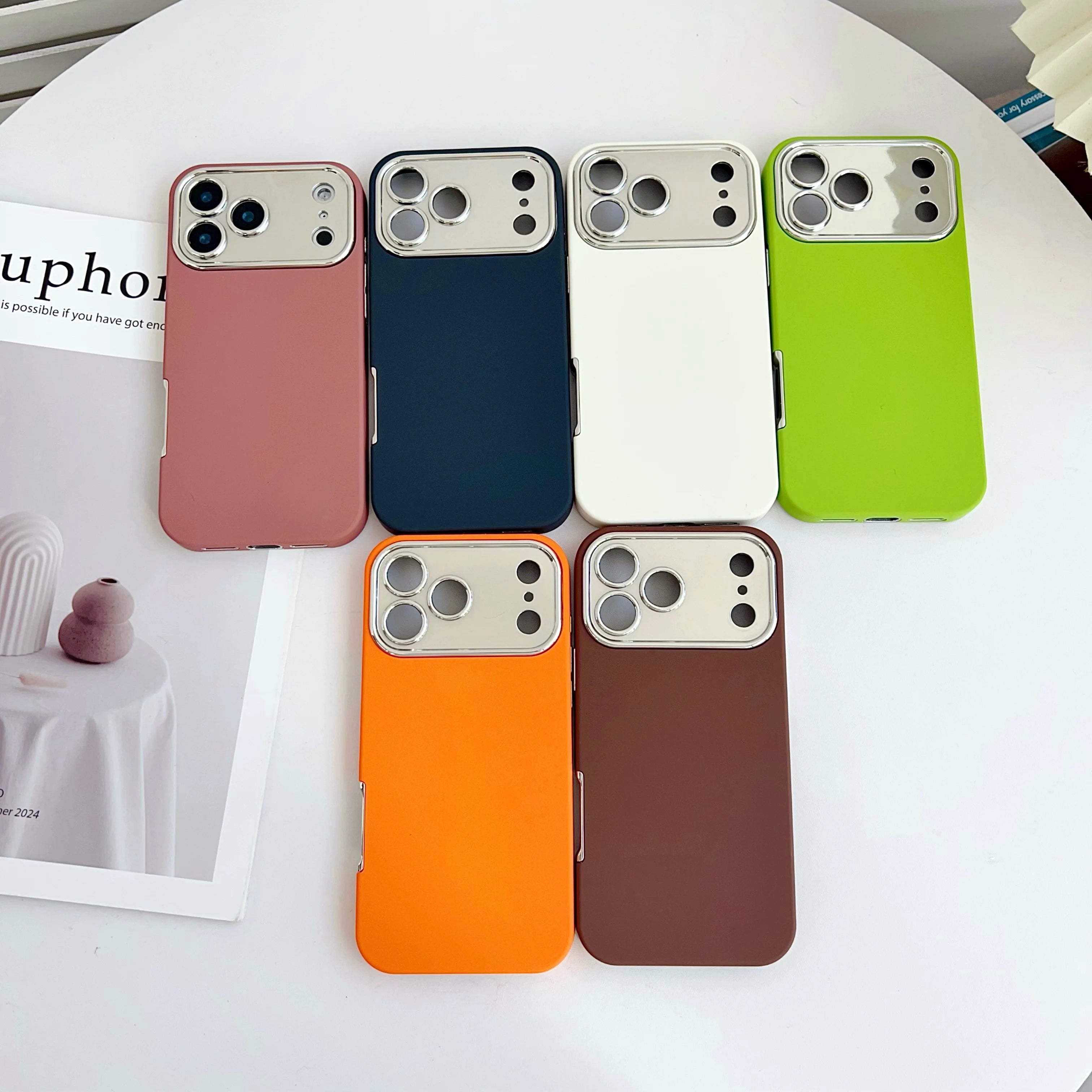 Plating 2in1 Large Window Phone Case For iPhone 17 Air 16 15 14 13 Pro Max Skin-friendly Matte Rugged PC Backboard Hard Cover