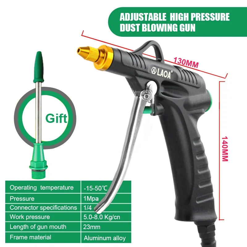 LAOA Aluminum Alloy Pneumatic Blow Gun High Pressure Dust Blower Nozzle Cleaning Tool for Compressor Portable Cleaning Supplies