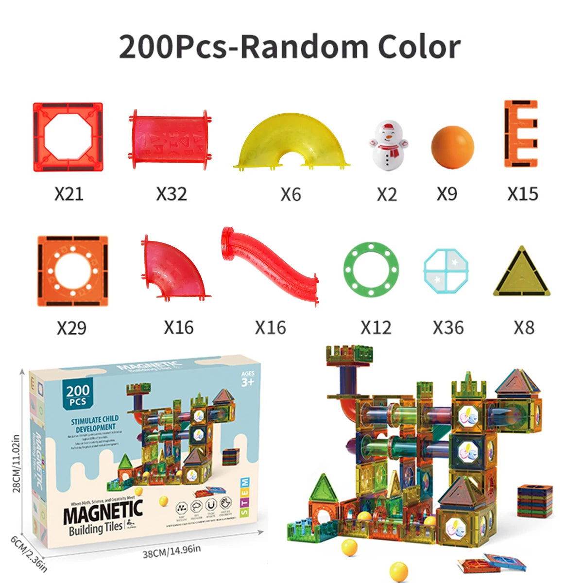 Light Magnetic Tiles Building Blocks for Kids, 3D Clear Educational STEM Building Toys, Magnetic Marble Run Blocks Toys for Kids