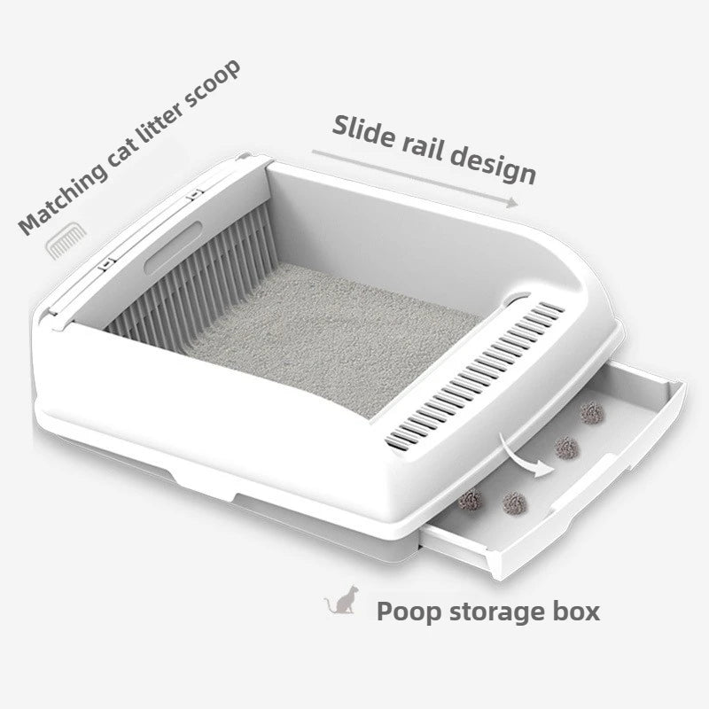 Semi-enclosed Large Cat Litter Box Easy To Clean Toilet Drawer Type Cat Bedpans with High Wall Non-Stick Leak Proof Cat Bedpans