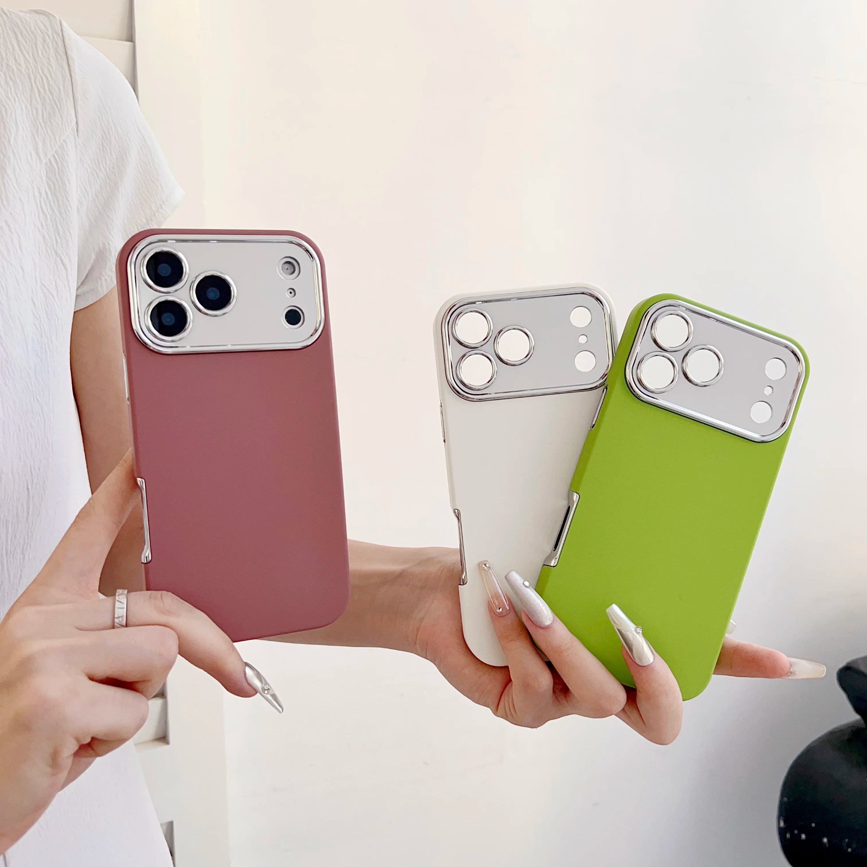 Plating 2in1 Large Window Phone Case For iPhone 17 Air 16 15 14 13 Pro Max Skin-friendly Matte Rugged PC Backboard Hard Cover