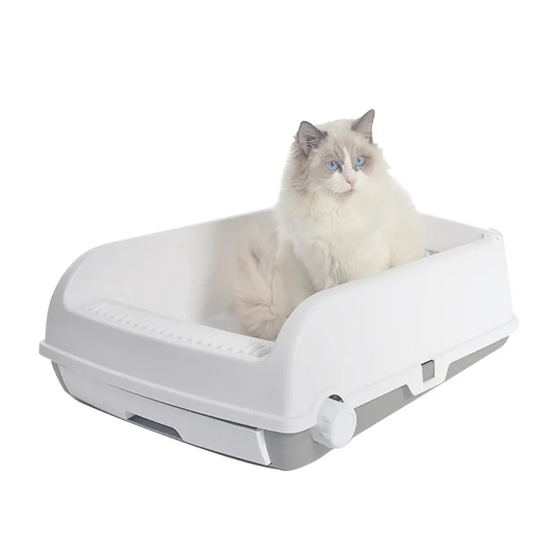 Semi-enclosed Large Cat Litter Box Easy To Clean Toilet Drawer Type Cat Bedpans with High Wall Non-Stick Leak Proof Cat Bedpans
