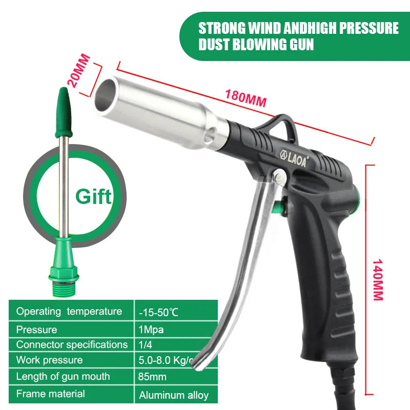 LAOA Aluminum Alloy Pneumatic Blow Gun High Pressure Dust Blower Nozzle Cleaning Tool for Compressor Portable Cleaning Supplies