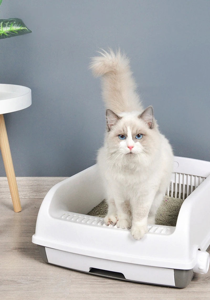 Semi-enclosed Large Cat Litter Box Easy To Clean Toilet Drawer Type Cat Bedpans with High Wall Non-Stick Leak Proof Cat Bedpans