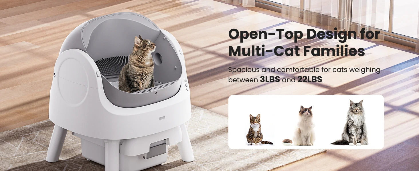 Self Cleaning Cat Litter Box, Automatic Litter Box for Multiple Cats, Integrated Safety Protection with Open-Top Design