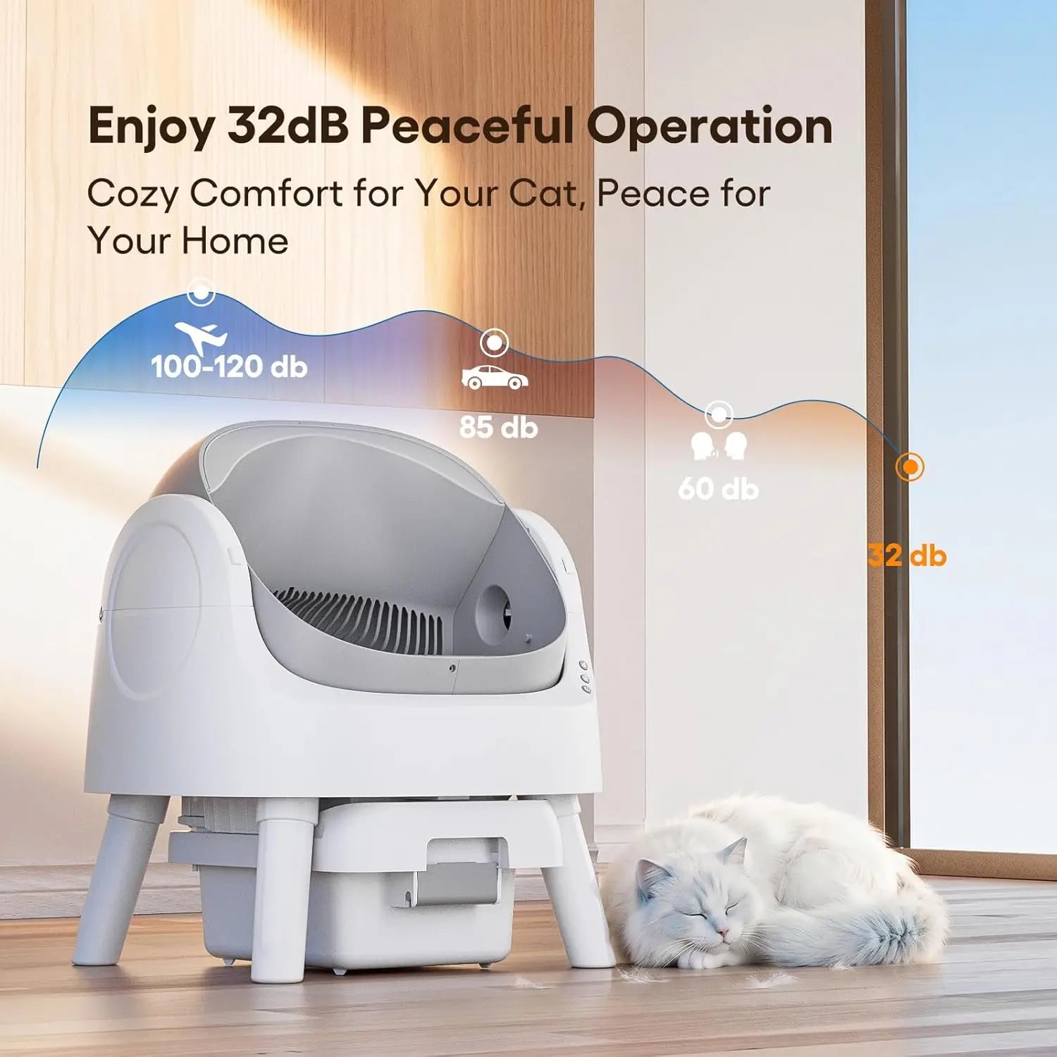 Self Cleaning Cat Litter Box, Automatic Litter Box for Multiple Cats, Integrated Safety Protection with Open-Top Design