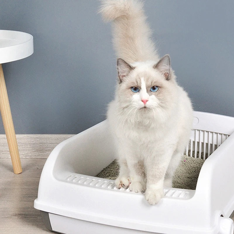 Semi-enclosed Large Cat Litter Box Easy To Clean Toilet Drawer Type Cat Bedpans with High Wall Non-Stick Leak Proof Cat Bedpans
