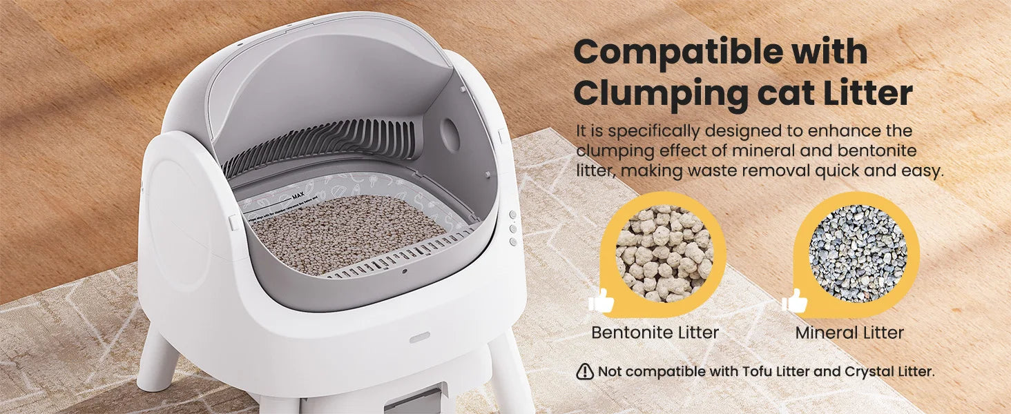 Self Cleaning Cat Litter Box, Automatic Litter Box for Multiple Cats, Integrated Safety Protection with Open-Top Design
