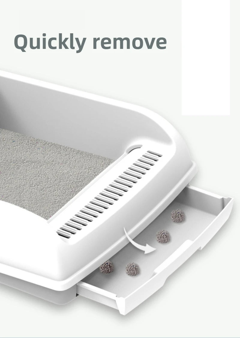 Semi-enclosed Large Cat Litter Box Easy To Clean Toilet Drawer Type Cat Bedpans with High Wall Non-Stick Leak Proof Cat Bedpans