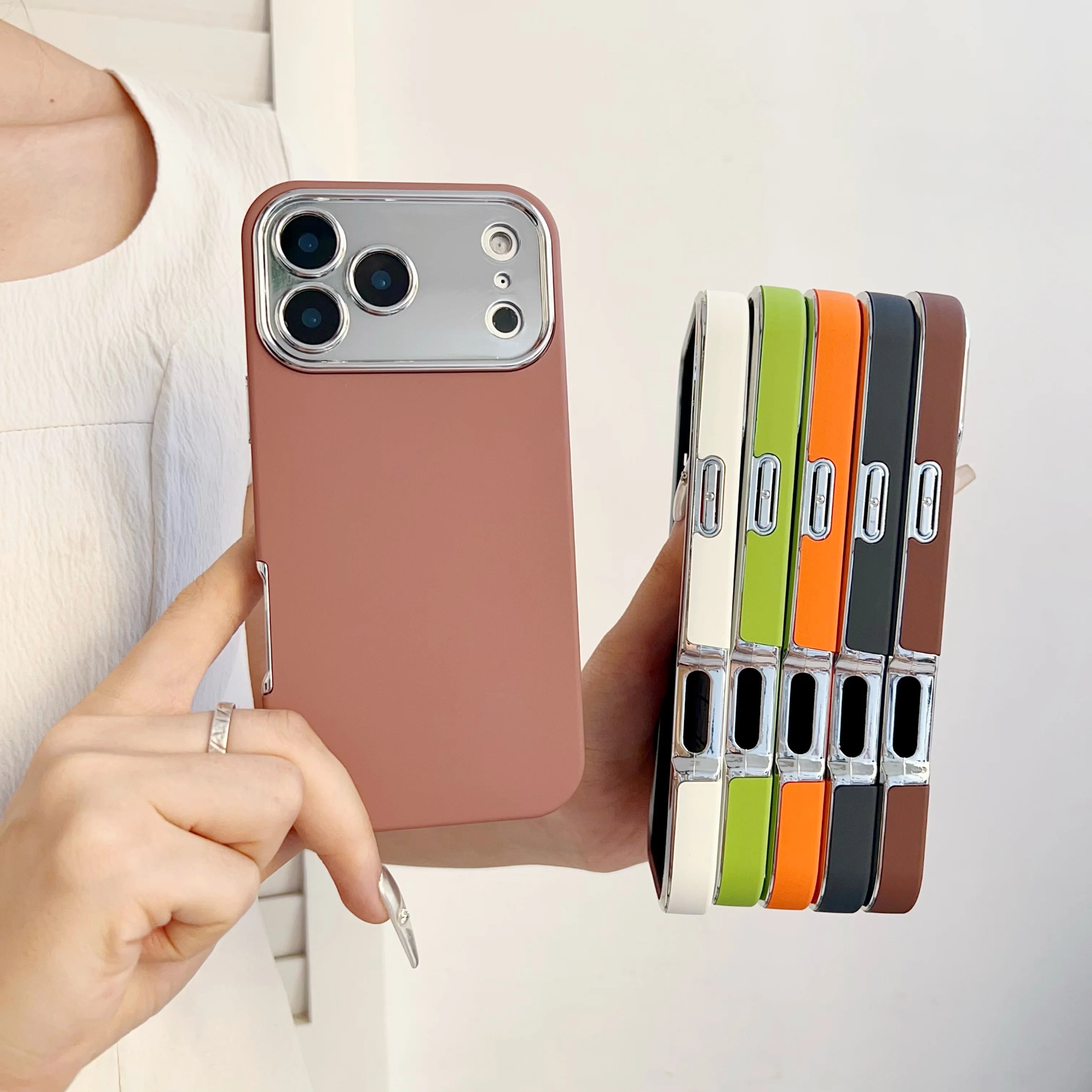 Plating 2in1 Large Window Phone Case For iPhone 17 Air 16 15 14 13 Pro Max Skin-friendly Matte Rugged PC Backboard Hard Cover