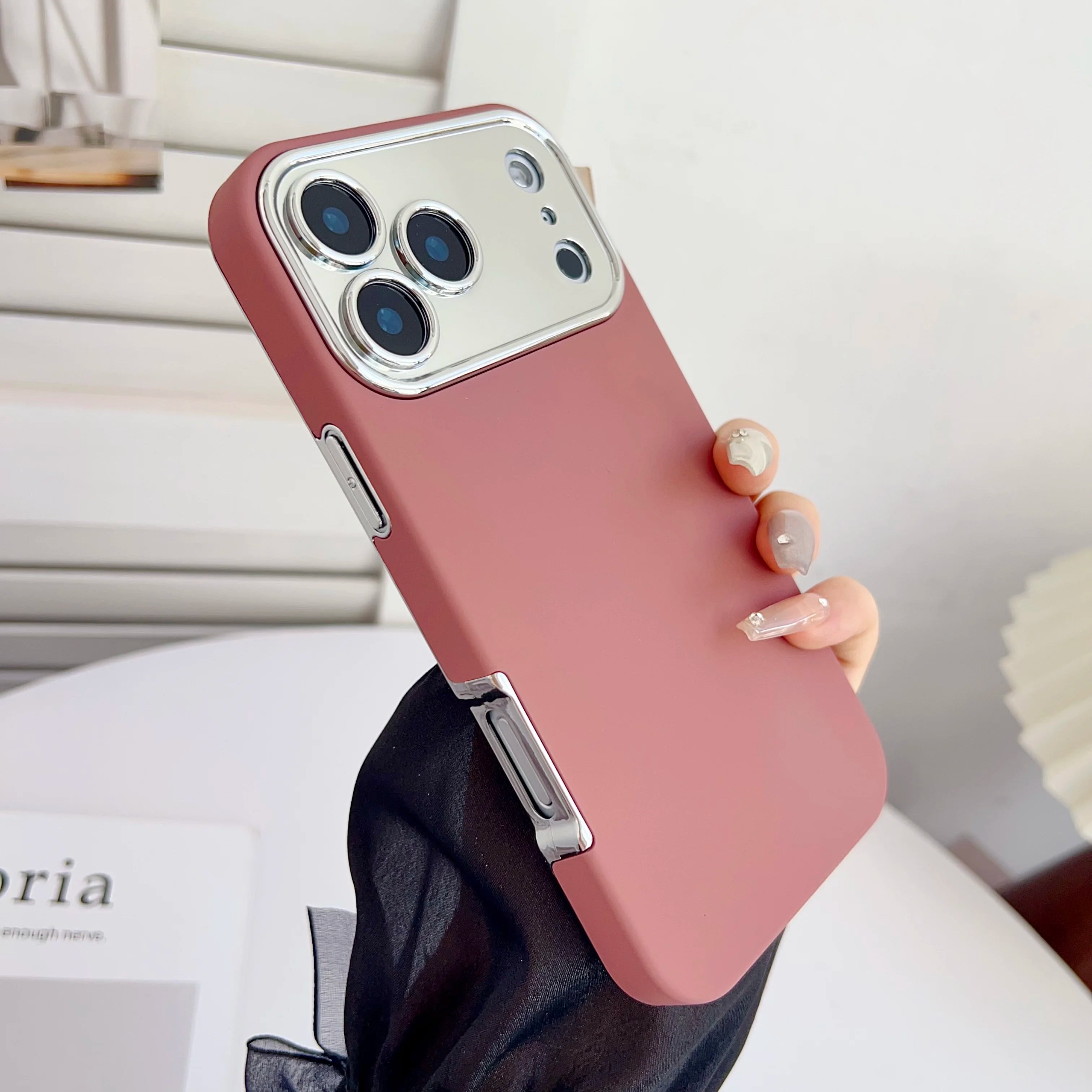 Plating 2in1 Large Window Phone Case For iPhone 17 Air 16 15 14 13 Pro Max Skin-friendly Matte Rugged PC Backboard Hard Cover