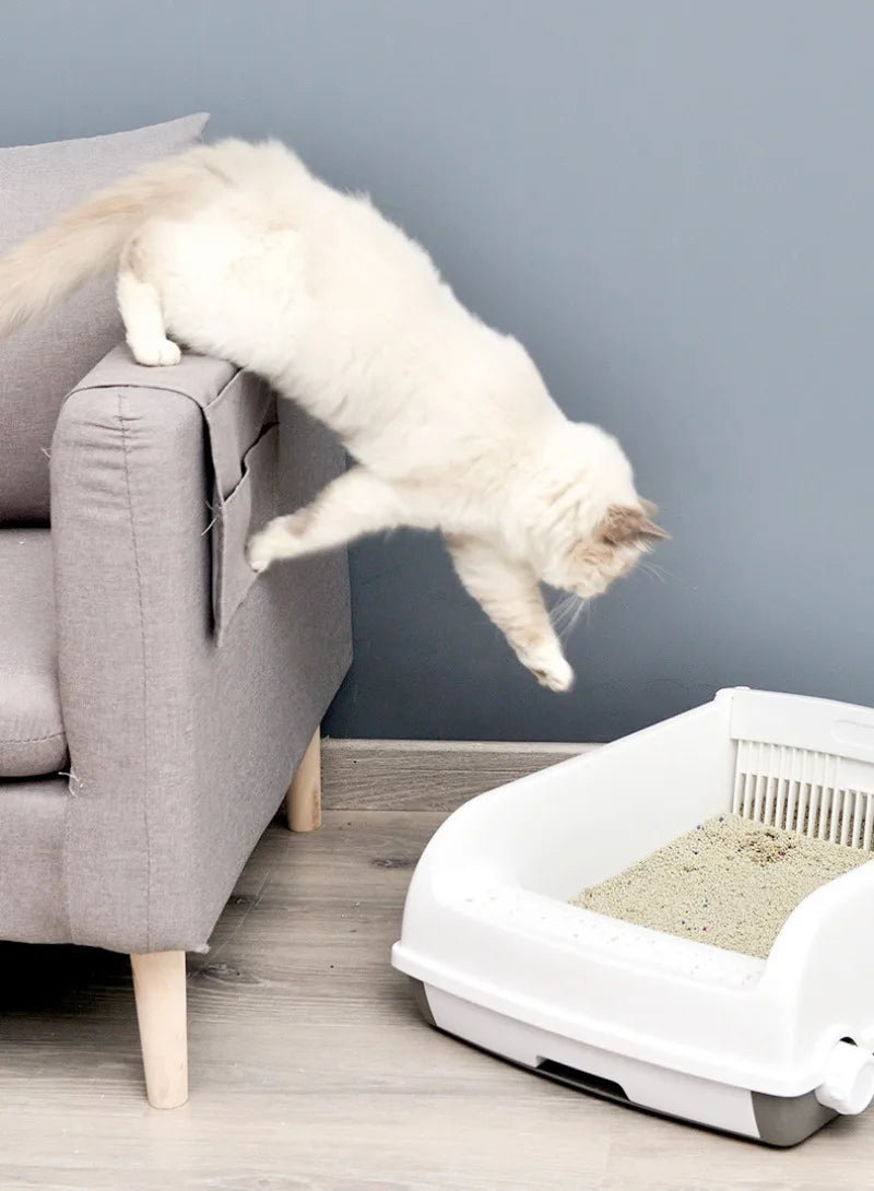 Semi-enclosed Large Cat Litter Box Easy To Clean Toilet Drawer Type Cat Bedpans with High Wall Non-Stick Leak Proof Cat Bedpans
