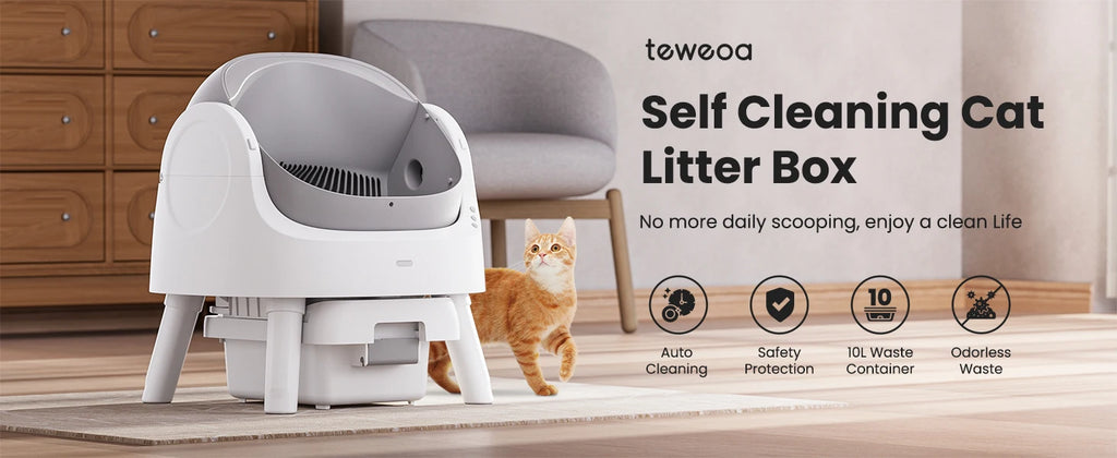 Self Cleaning Cat Litter Box, Automatic Litter Box for Multiple Cats, Integrated Safety Protection with Open-Top Design