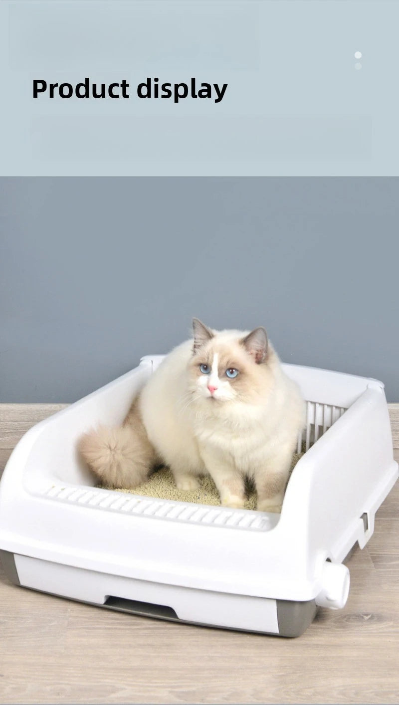 Semi-enclosed Large Cat Litter Box Easy To Clean Toilet Drawer Type Cat Bedpans with High Wall Non-Stick Leak Proof Cat Bedpans